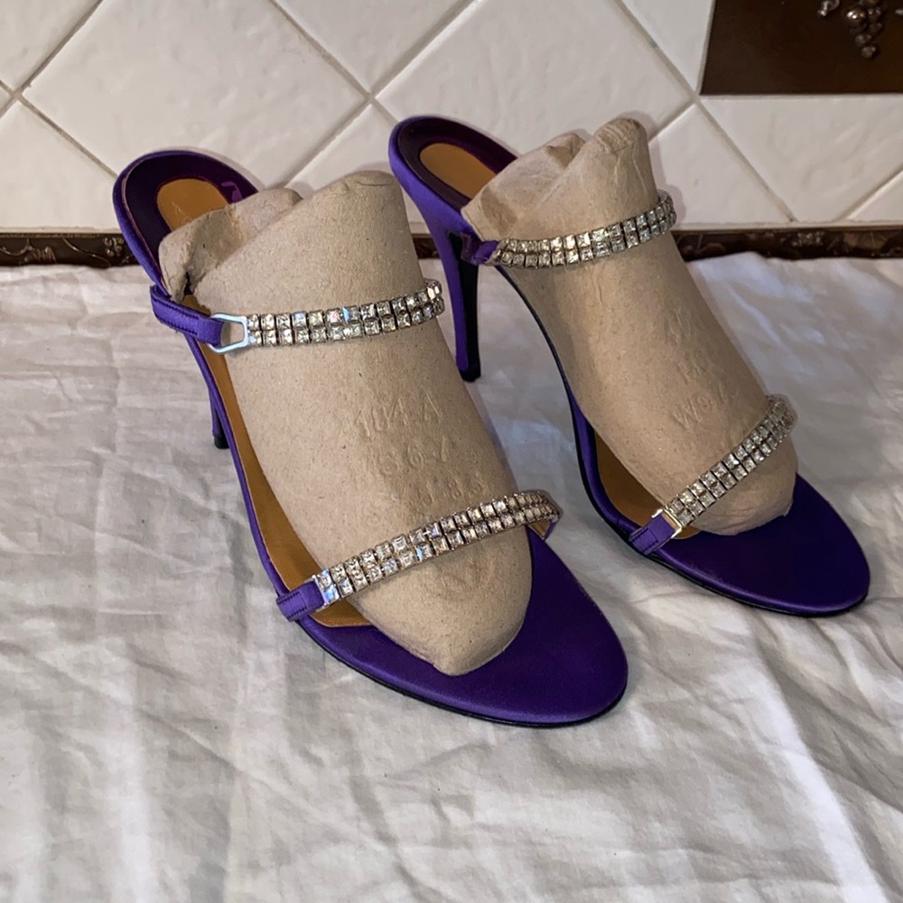 Vintage Gianni Versace Satin Rhinestone crystal embellished straps Heels